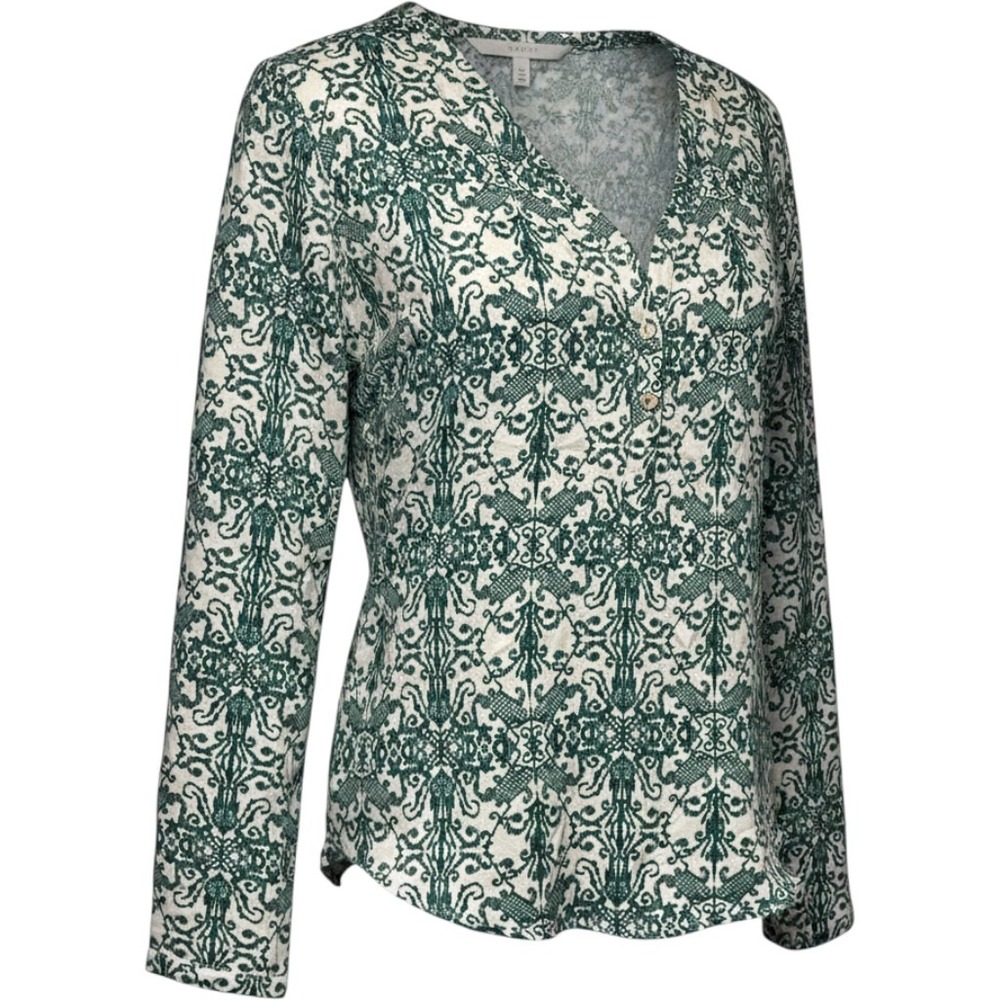Under Skies Green Floral V Neck Blouse Women's Large
